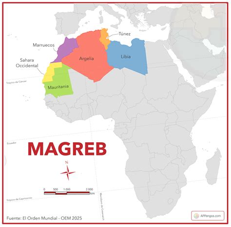 Mapa de la región del Magreb