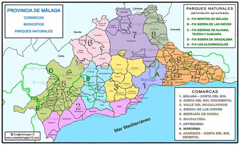 Mapa de la provincia de Málaga destacando la Axarquía