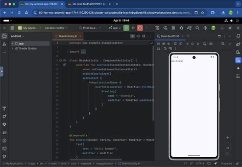 Captura de pantalla del editor de layouts de Android Studio mostrando un botón centrado