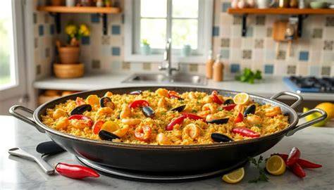 Paella vegetariana recién hecha