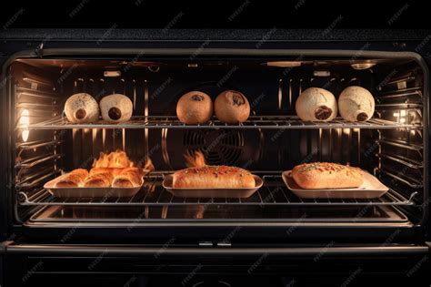 Horno de cocina con alimentos horneados