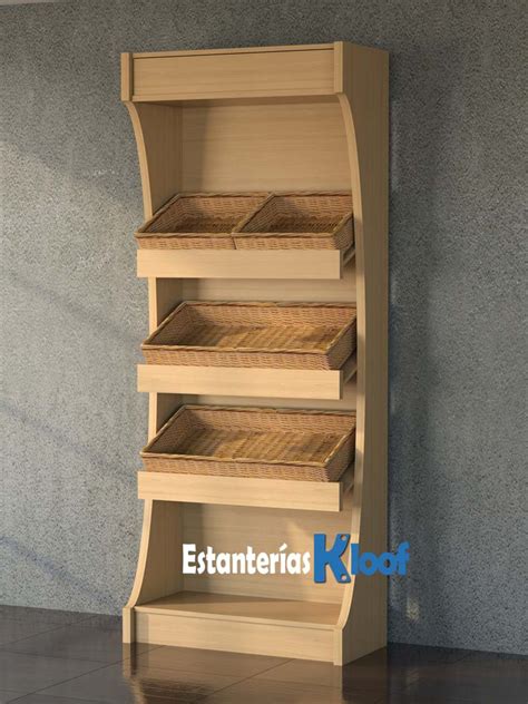 Expositores de madera con pan y bollería