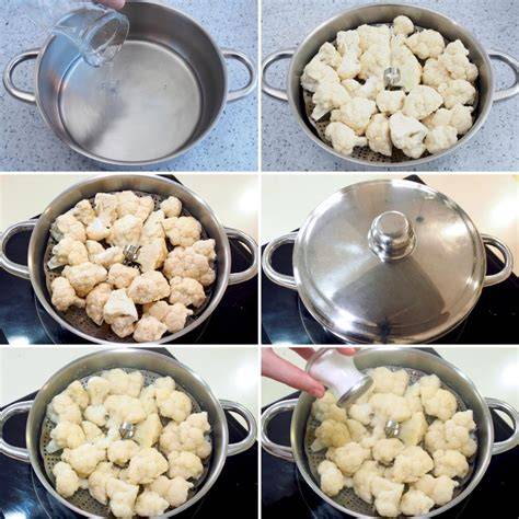 Proceso paso a paso de preparación de coliflor al vapor
