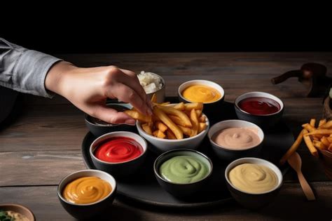 Variedad de salsas para patatas fritas
