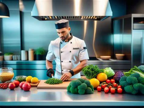 Chef preparando platos sin gluten en una cocina profesional