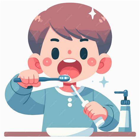 Niño cepillándose los dientes con pasta dental infantil
