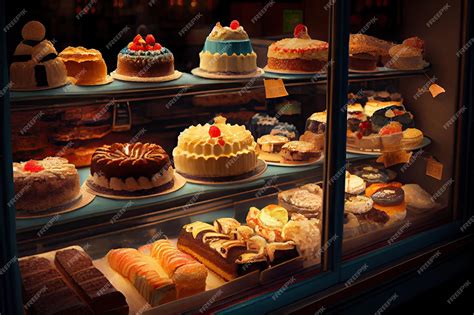 Muestra de pasteles y dulces en una panadería