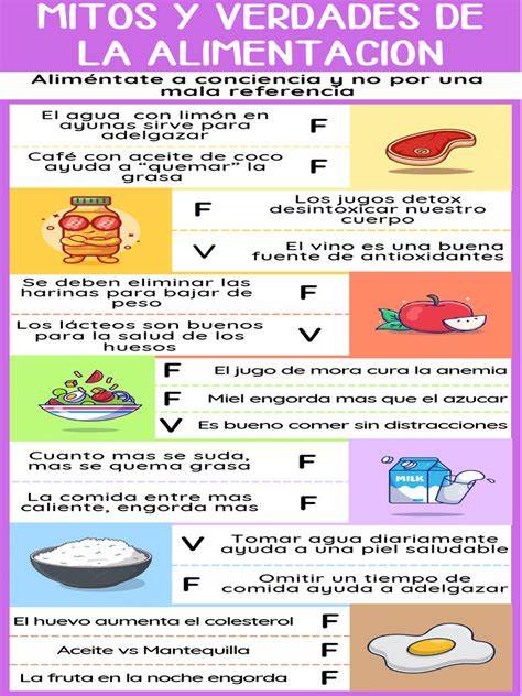 Iconos de mitos y verdades sobre la alimentación
