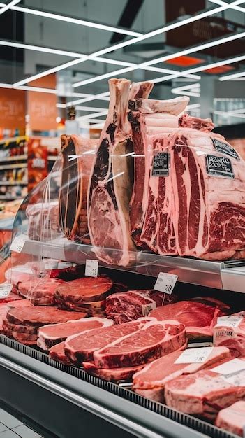 Exposición de carne de ternera fresca en un supermercado ALDI