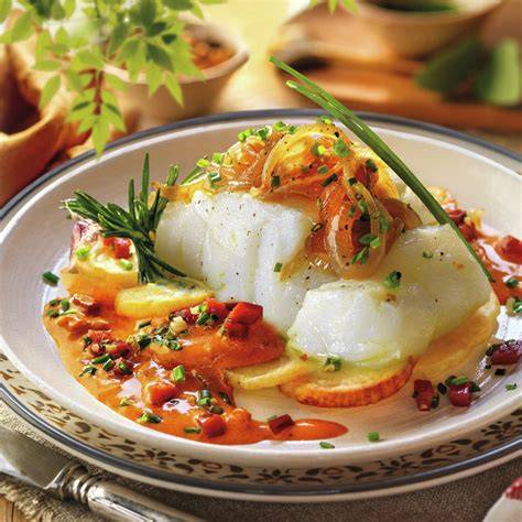 Bacalao con salsa de yogur y patatas