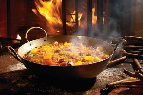 Paella hirviendo a fuego lento