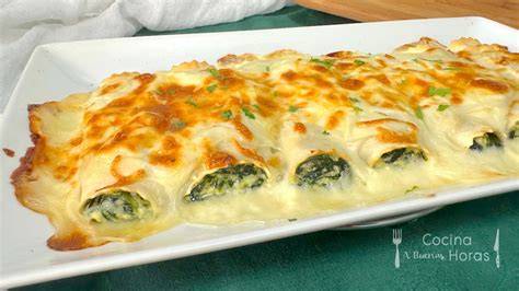 Canelones de acelgas y queso listos para servir