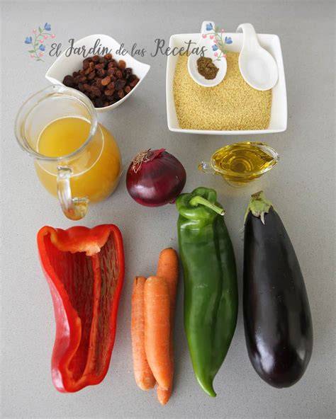 Ingredientes para cuscús de verduras a la naranja