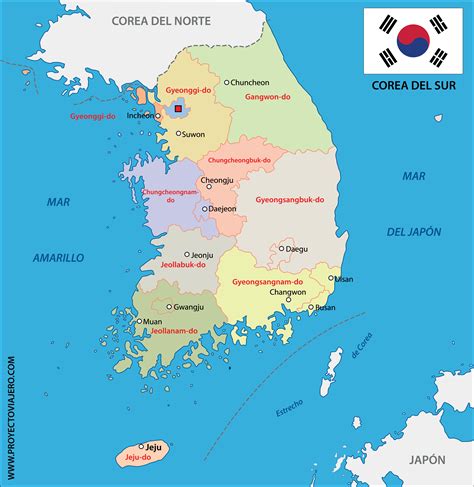 Mapa de Corea con las regiones y sus variedades típicas de Kimchi