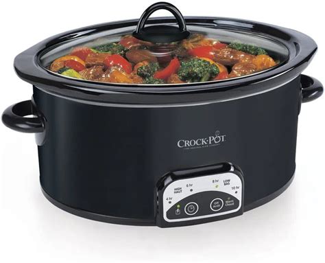 Ilustración de una olla lenta (crockpot) con sus componentes.