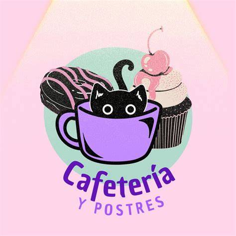 Logotipo de postres morado y amarillo para público infantil