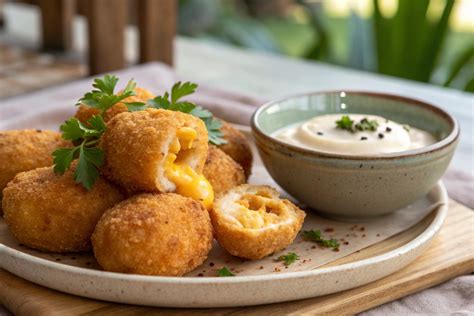 Croquetas de coliflor doradas en un plato