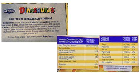 Tabla nutricional de las galletas Dinosaurus