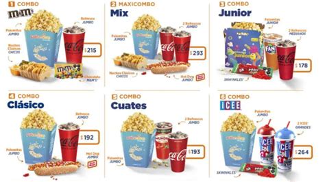 Infografía de combos de cine con palomitas y refrescos