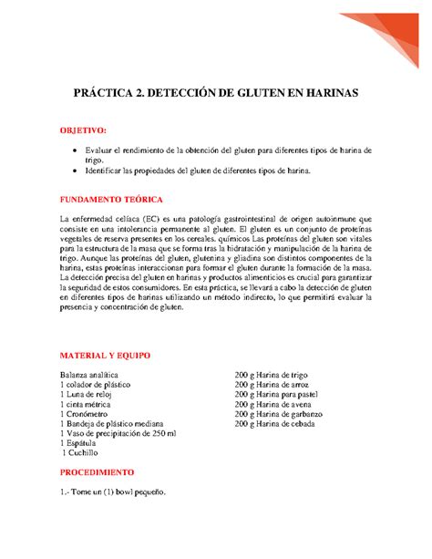 Esquema de las principales pruebas de detección de gluten