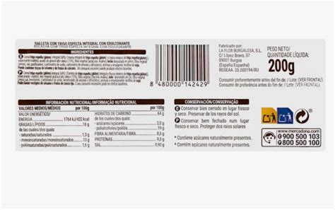 Etiqueta nutricional de galletas de espelta y coco