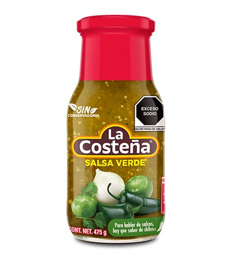 Envase de Salsa Verde La Costeña con sus ingredientes destacados