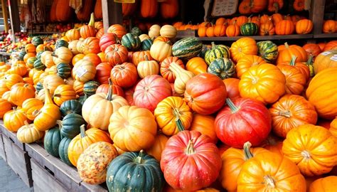 Variedades de calabaza en un mercado