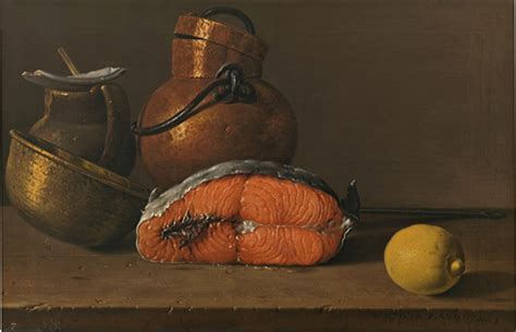 Bodegón con salmón, limón y recipientes de Luis Egidio Meléndez