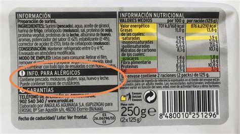 Etiqueta de información nutricional y alérgenos