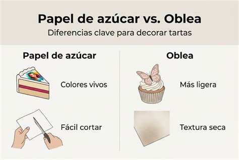 Tabla comparativa de papel de azúcar, oblea y chocotransfer