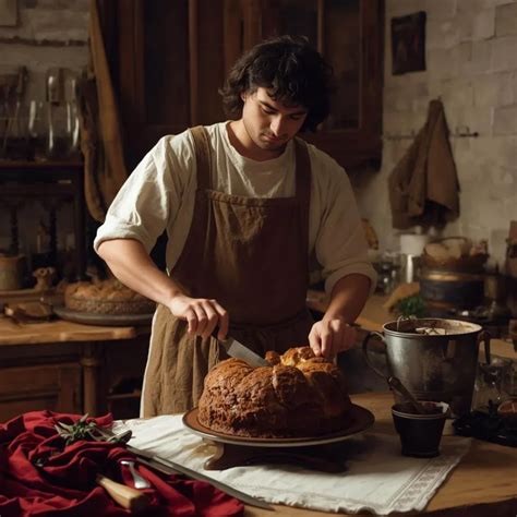 Pastelero antiguo elaborando panettone
