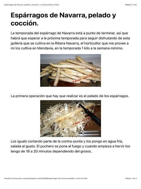 Proceso de pelado y cocción de espárragos