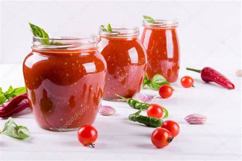 Ingredientes frescos para salsa de tomate cherry: tomates, chiles, cebolla, ajo