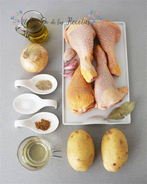 Ingredientes para muslos de pollo con patatas al microondas