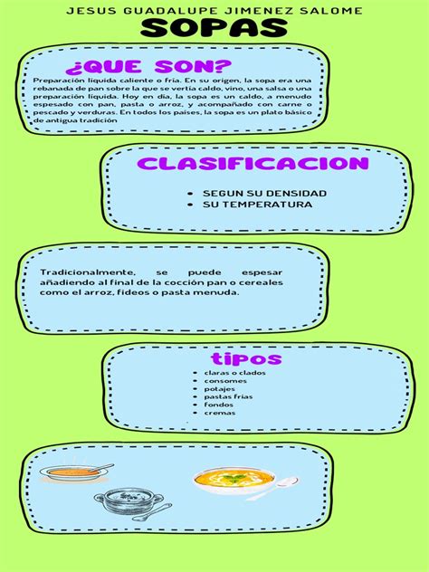 Infografía comparando diferentes tipos de sopas (calientes y frías)