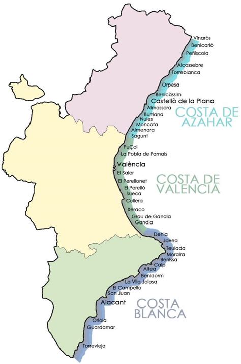 Mapa de la Comunidad Valenciana destacando la Costa Blanca
