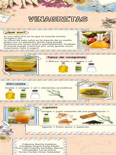 Diferentes tipos de vinagretas y sus ingredientes