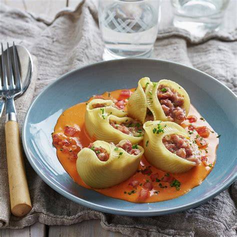 Galets rellenos en el plato