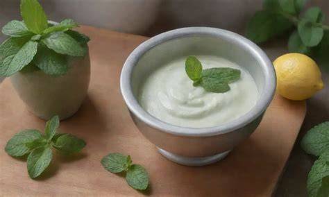 Yogur natural con hojas de menta fresca