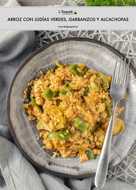 Ingredientes frescos para arroz con alcachofas y judías verdes