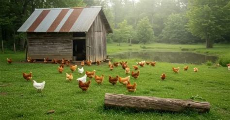 Gallinas felices en un corral al aire libre