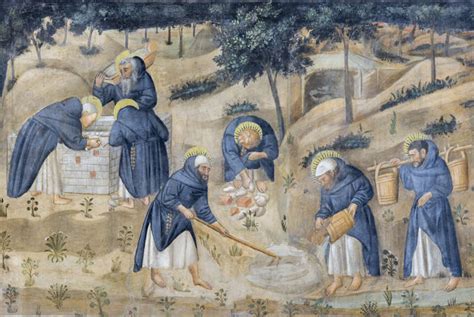 Miniatura medieval de monjes comiendo pescado durante un día de ayuno