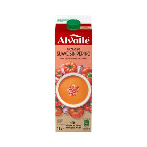 Tabla nutricional detallada del gazpacho Alvalle Suave