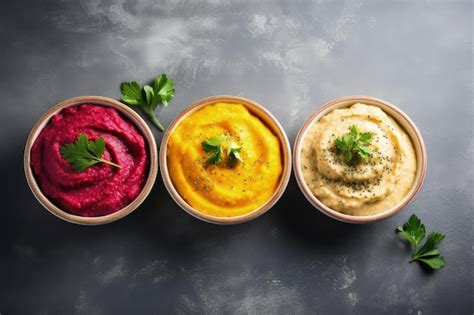 Ilustración de diferentes tipos de hummus