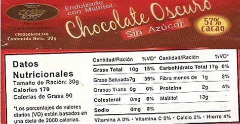Etiqueta nutricional de chocolate oscuro
