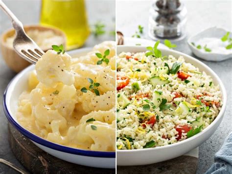 Diferentes variaciones de platos con arroz de coliflor