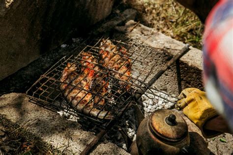 Imagen de una barbacoa portátil en uso en un picnic.