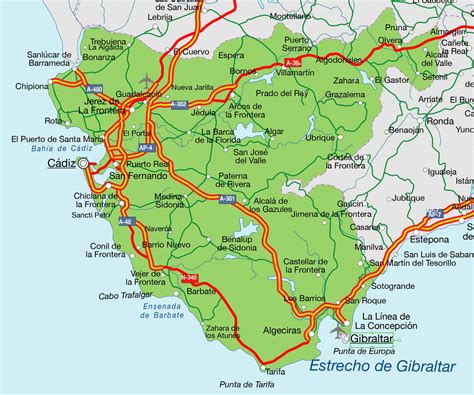 Mapa de la provincia de Cádiz con Sanlúcar de Barrameda destacada
