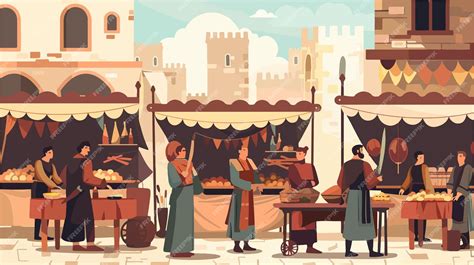 Ilustración medieval de un mercado con especias