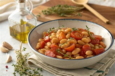 Ingredientes frescos para alubias con tomate
